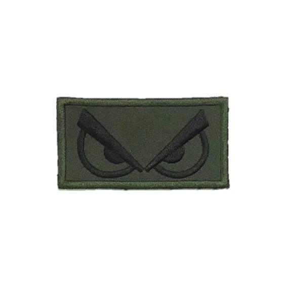 Angry Eye Stare Embroidery Patch, Black on OD Green