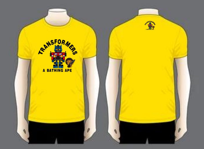 Transformers A Bathing Ape Casual Short Sleeve T-Shirt Yellow