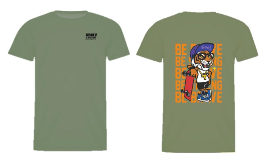 Be Brave Skater Casual Short Sleeve T-Shirt Olive Green