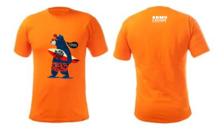 Cool Surfer Bear Casual Short Sleeve T-Shirt Orange