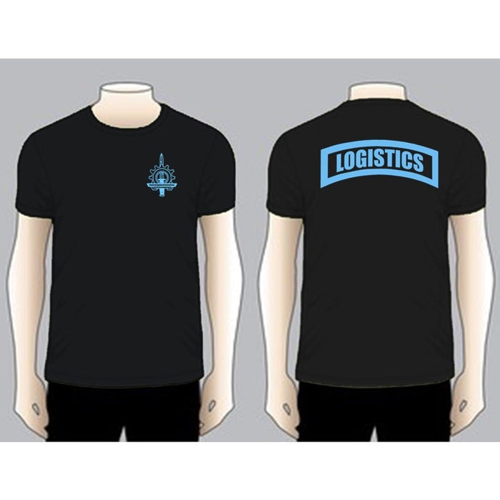LOGISTICS Black Unit T-shirt, Blue on Black
