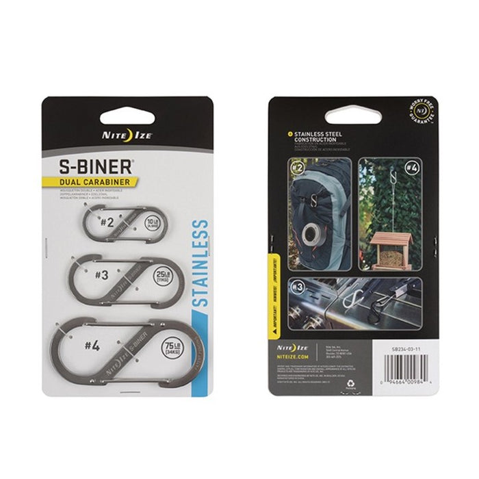 S-Biner Dual Carabiner Stainless Steel - 3 Pack - Stainless