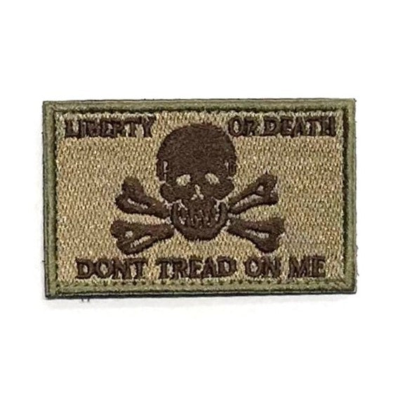 Skull - LIBERTY or DEATH, Dont Tread On Me Patch, Khaki