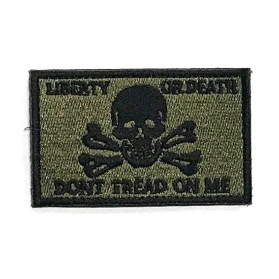 Skull - LIBERTY or DEATH, Dont Tread On Me Patch, Green