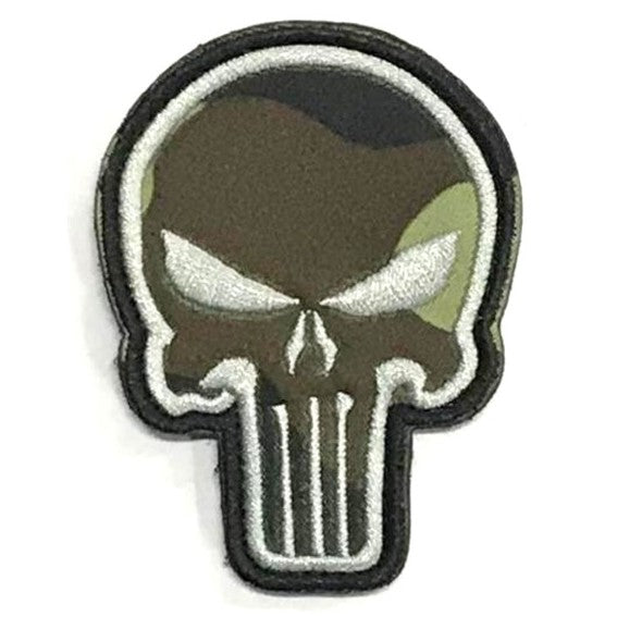 Punisher Skull Emb Patch, White on Camouflage