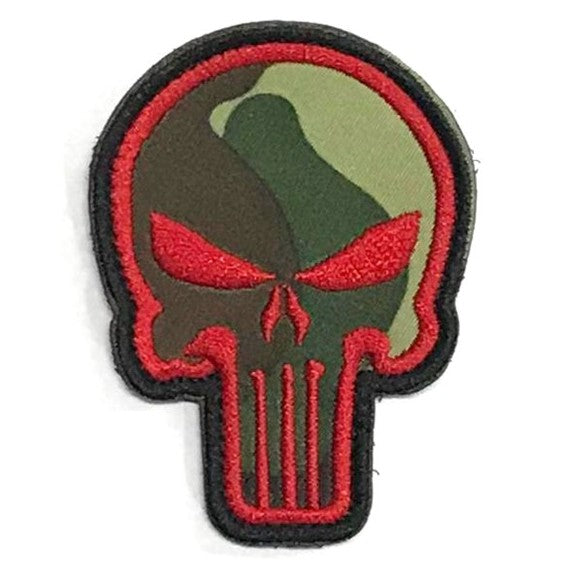 Punisher Skull Emb Patch, Red on Camouflage