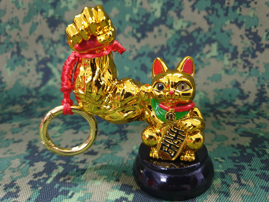 Small Giant Muscle Arm Fortune Cat Statue Gold Color