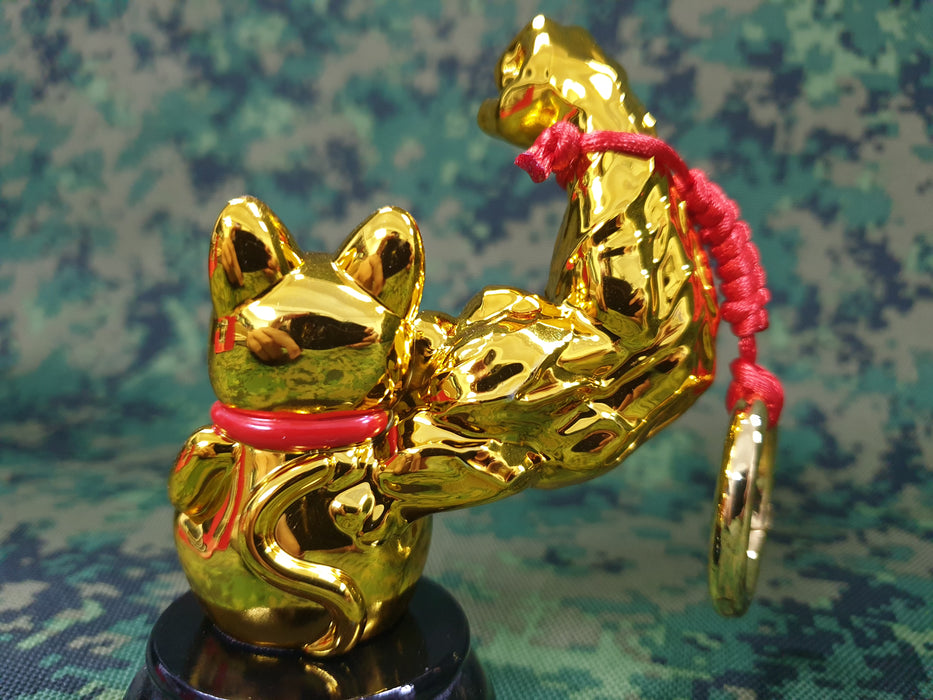 Small Giant Muscle Arm Fortune Cat Statue Gold Color