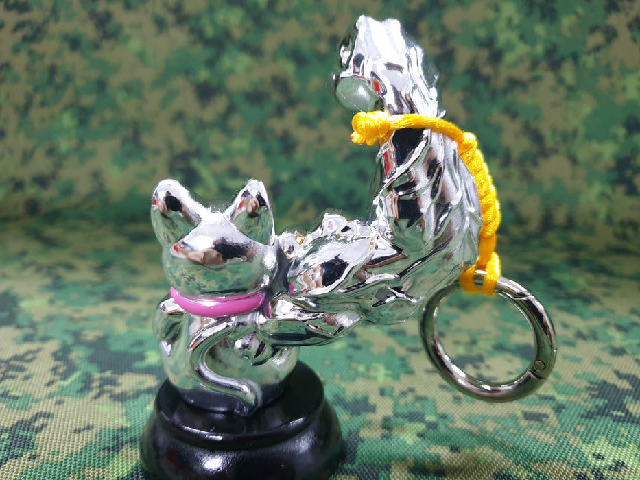 Small Giant Muscle Arm Fortune Cat Statue Silver Color