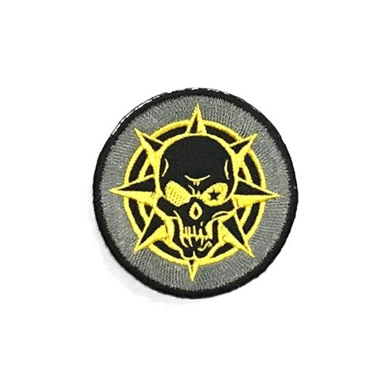 Skull Embroidery Patch, Yellow on Black