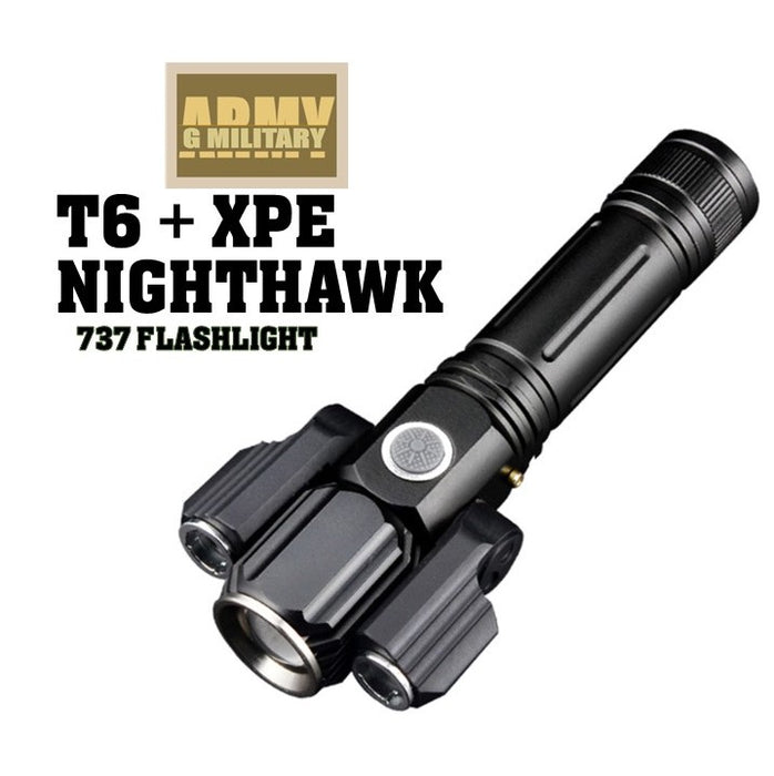 NightHawk 737 Flashlight, Black, Led torchlight 3 function, Rechargeable.