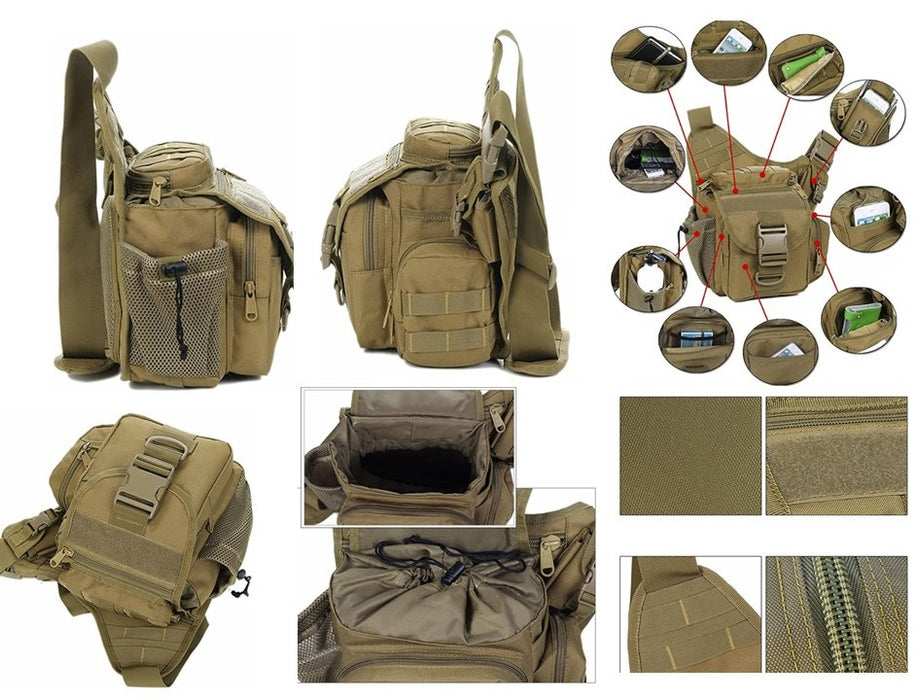 Multi-Functional Military Tactical Messenger Bag EDC Molle Shoulder Pack, Khaki