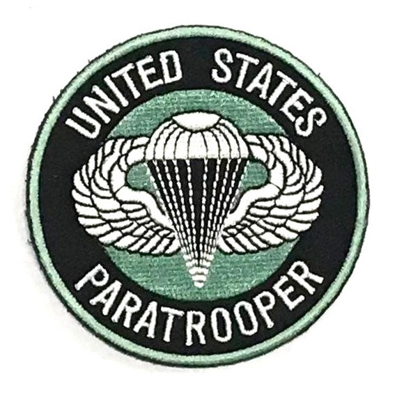United States Paratrooper Patch, Green on Black