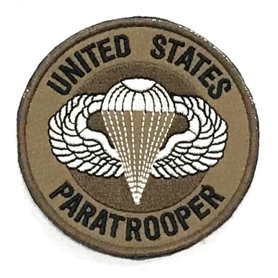 United States Paratrooper Patch, Khaki on Brown
