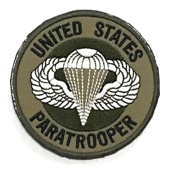 United States Paratrooper Patch, Green on Olive Green