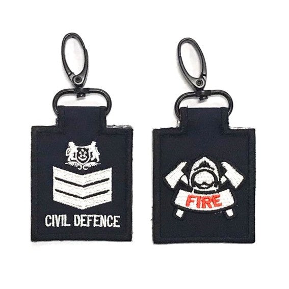 SCDF STAFF SGT with Fire Badge Mini Rank Keychain — G MILITARY