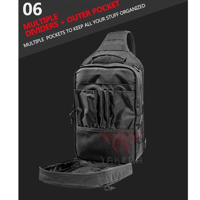 YAKEDA outdoor waterproof walking sling bag with concealed gun holster design mens small tactical shoulder chest bag - BLACK