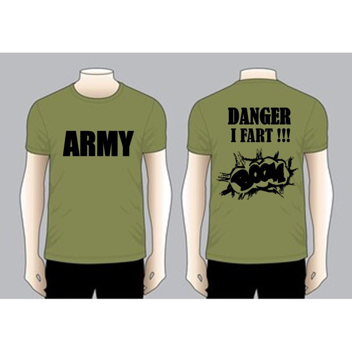 DANGER I FART!!! T-shirt, Olive Green Dri Fit