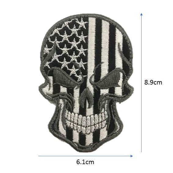 US Skull Embroidery Patch Black / White