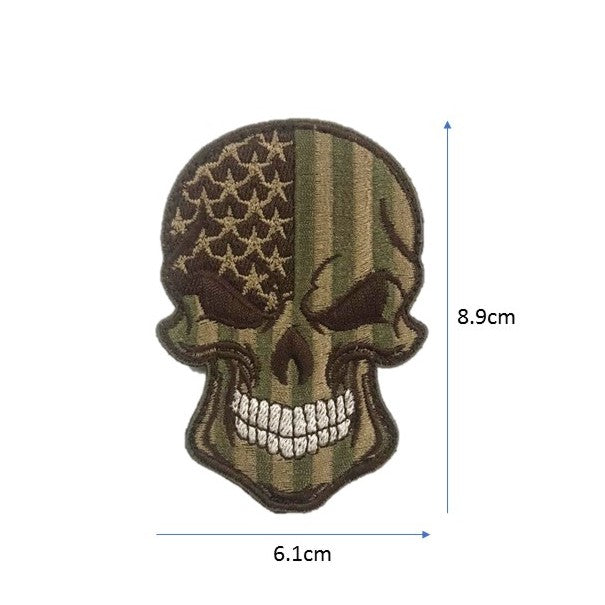 US Skull Embroidery Patch Olive / Brown
