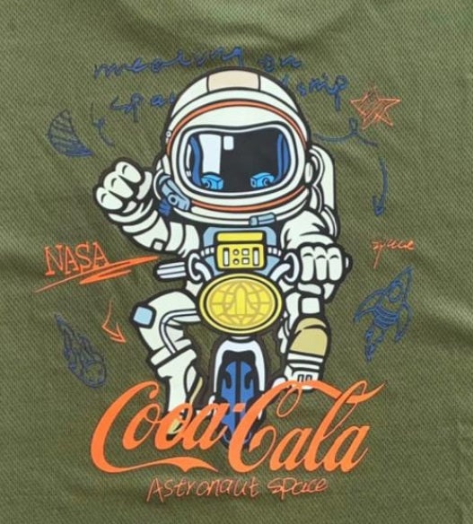 Coca Cola Astronaut Casual Short Sleeve T-Shirt Olive Green
