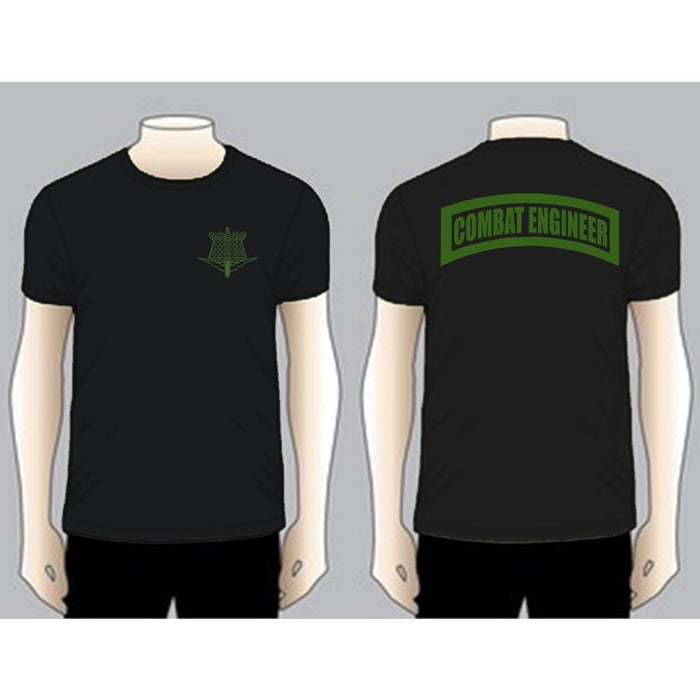 COMBAT ENGINEER Black Unit T-shirt, Olive on Black