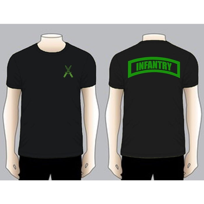INFANTRY Black Unit T-shirt, Green on Black