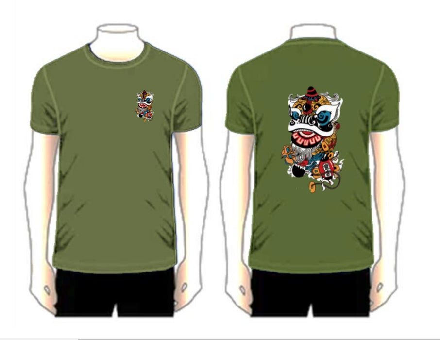 Lion Dance Casual Short Sleeve T-Shirt Olive Green