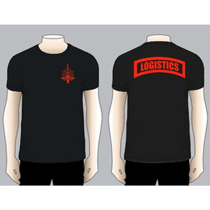 LOGISTICS Black Unit T-shirt, Red on Black