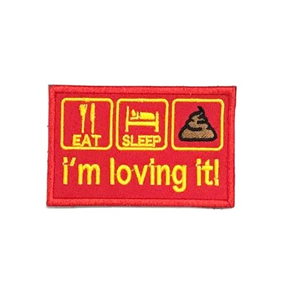 I'm loving it! Embroidery Patch, Yellow on Red