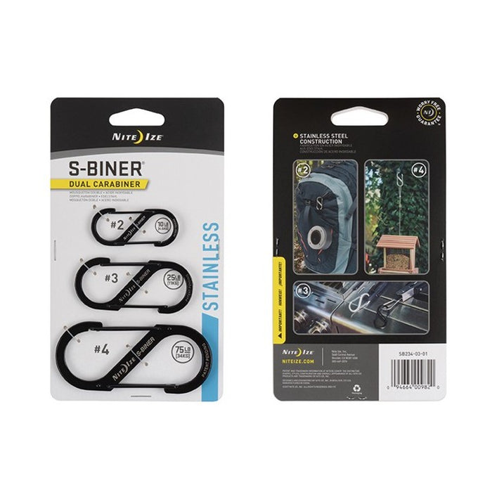 Niteize S-Biner Dual Carabiner Stainless Steel - 3 Pack - Black
