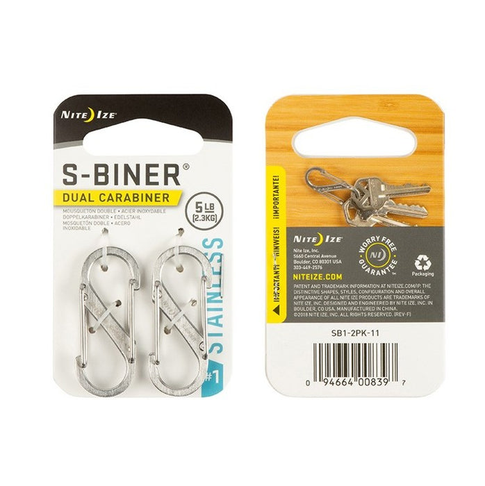 Niteize S-Biner Dual Carabiner Stainless Steel #1 - 2 Pack - Stainless