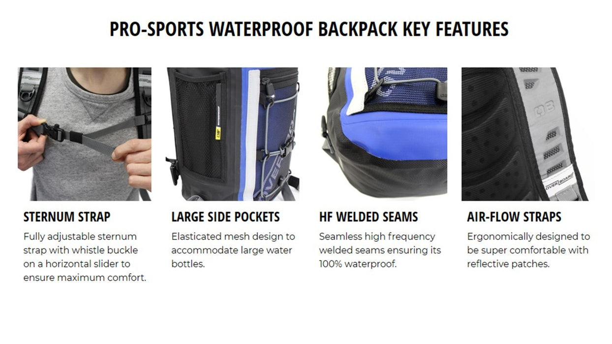 Pro-Sports Waterproof Backpack 30L, OverBoard, Black